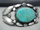 Early Repoussed Galore Vintage Native American Navajo Turquoise Sterling Silver Bracelet-Nativo Arts