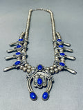Astonishing Vintage Native American Navajo Lapis Sterling Silver Squash Blossom Necklace Signed-Nativo Arts