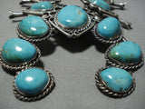Important Vintage Native American Navajo #8 Turquoise Sterling Silver Squash Blossom Necklace-Nativo Arts