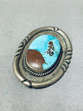 Chocolate Matrix Bisbee Turquoise Vintage Native American Navajo Sterling Silver Pin-Nativo Arts