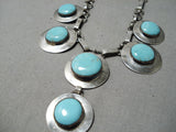 Dynamic Vintage Native American Navajo Blue Gem Turquoise Sterling Silver Necklace & Earring Set Old-Nativo Arts