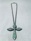 Enchanting Vintage Native American Navajo Turquoise Sterling Silver Cross Necklace-Nativo Arts