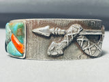 Native American Heavy 86 Gram Green Turquoise Sterling Silver Arrow Snake Bracelet Cuff-Nativo Arts