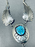 Breathtaking Native American Navajo Kingman Turquoise Sterling Silver Shadowbox Necklace-Nativo Arts