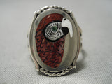 Important Parrot Zuni Native American Coral Sterling Silver Ring-Nativo Arts