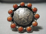 Incredible Native American Navajo Coral Snake Eyes Sterling Silver Ring-Nativo Arts
