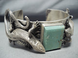 Detailed Gecko Native American Navajo Royston Turquoise Sterling Silver Bracelet-Nativo Arts