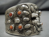 Thick And Heavy!! Vintage Navajo Coral Sterling Silver Native American Bracelet-Nativo Arts