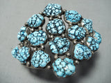 Rare Seafoam Turquoise Vintage Native American Navajo Cluster Sterling Silver Bracelet-Nativo Arts