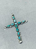 Authentic Vintage Native American Navajo Blue Green Turquoise Sterling Silver Cross Pendant-Nativo Arts