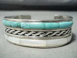 Native American Heavy Vintage Navajo Turquoise Pearl Sterling Silver Bracelet-Nativo Arts