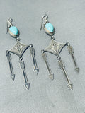 Expressive Vintage Native American Navajo Blue Gem Turquoise Sterling Silver Earrings-Nativo Arts