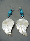 Exquisite Vintage Native American Navajo Turquoise Mother Of Pearl Sterling Silver Earrings-Nativo Arts