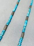 Native American Superb Vintage Santo Domingo Old Kingman Turquoise Sterling Silver Necklace-Nativo Arts