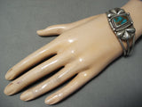 Green Bisbee Very Rare Vintage Native American Navajo Sterling Silver Repoussed Bracelet-Nativo Arts