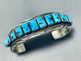Important Hand Cut Squared Turquoise Vintage Native American Navajo Sterling Silver Bracelet-Nativo Arts