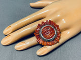 Native American One Of The Best Ever Santo Domingo Coral Sterling Silver Ring-Nativo Arts