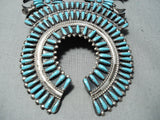 Important Vintage Native American Zuni Turquoise Sterling Silver Squash Blossom Necklace-Nativo Arts