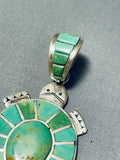 Native American Rare Vintage Inlay Royston Turquoise Sterling Silver Turtle Pendant-Nativo Arts