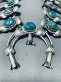 Bisbee Turquoise Vintage Native American Navajo Sterling Silver Squash Blossom Necklace-Nativo Arts