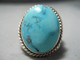 Colossal Vintage Native American Navajo Blue Gem Turquoise Sterling Silver Ring Old-Nativo Arts