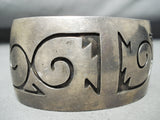 Signed Vintage Native American Navajo Heavy Patina Sterling Silver Geomtric Bracelet-Nativo Arts