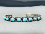 Fabulous Vintage Native American Navajo Kingman Turquoise Squares Sterling Silver Bracelet-Nativo Arts