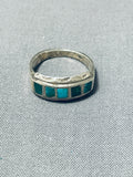 Fascinating Vintage Native American Navajo Blue Green Turquoise Inlay Sterling Silver Ring-Nativo Arts