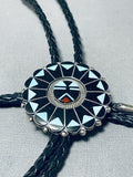Unique Black Jet Stone Vintage Native American Zuni Turquoise Sterling Silver Bolo Tie-Nativo Arts