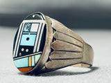 Extreme Intricacy Vintage Native American Navajo Turquoise Kachina Sterling Silver Ring-Nativo Arts