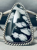 Towering Vintage Native American Navajo Snowflake Obsidian Sterling Silver Bracelet-Nativo Arts