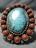 Spectacular Vintage Native American Navajo Kingman Turquoise Sterling Silver Ring Old-Nativo Arts