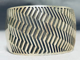 Precise Elevated Detail Native American Navajo Sterling Silver Zig Zag Wide Bracelet-Nativo Arts