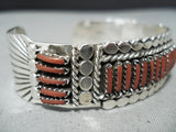 Amazing Zuni Native American Coral Needlepoint Sterling Silver Bracelet-Nativo Arts