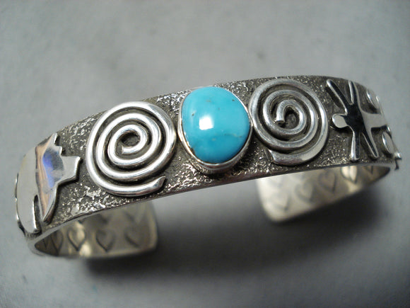Al Sanchez Native American Navajo Candelaria Turquoise Sterling Silver Bracelet-Nativo Arts