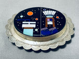 Thick Signed Native American Navajo Turquoise Lapis Sterling Silver Buckle-Nativo Arts