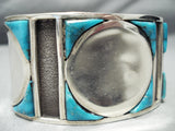 Huge Heavy Unique Vintage Native American Navajo Turquoise Inlay Sterling Silver Bracelet Old-Nativo Arts