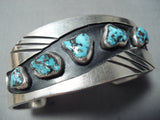 Museum Vintage Native American Navajo Morenci Turquoise Sterling Silver Bracelet Old-Nativo Arts