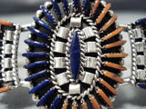 Dazzling Native American Zuni Lapis Coral Needlepoint Sterling Silver Bracelet-Nativo Arts