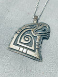 Native American Polyquaptewa Vintage Hop Sterling Silver Eagle Necklace Old-Nativo Arts