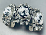 One Of Best Native American Navajo White Buffalo Turquoise 92 Gram Sterling Silver Bracelet-Nativo Arts