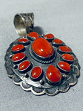 Rare Ida Payton Native American Navajo Coral Cluster Sterling Silver Pendant-Nativo Arts