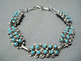 Signed Snake Eyes Turquoise Vintage Native American Zuni Sterling Silver Link Bracelet-Nativo Arts
