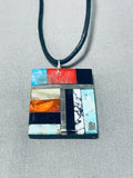 Native American Colorful Santo Domingo Turquoise Black Leather Necklace-Nativo Arts