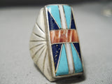 One Of The Best Vintage Native American Navajo Turquoise Lapis Inlay Sterling Silver Ring-Nativo Arts