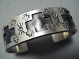 Heavy Ange Chavez Native American Sterling Silver Cross Bracelet Cuff-Nativo Arts