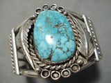 Museum Vintage Native American Navajo Carico Lake Turquoise Sterling Silver Leaf Bracelet Old-Nativo Arts