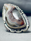 Signed Native American Navajo Swirly Agate Sterling Silver Ring-Nativo Arts
