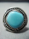 Striking Vintage Native American Navajo Turquoise Sterling Silver Ring Old-Nativo Arts