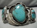 Superior Vintage Native American Navajo Blue Diamond Turquoise Sterling Silver Bracelet Old-Nativo Arts